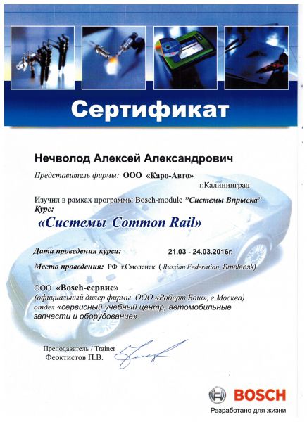 Сертификат системы common rail